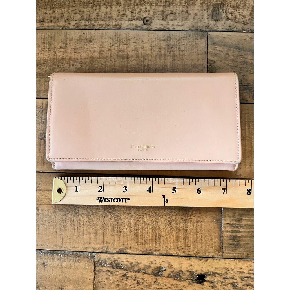SAINT LAURENT YSL Leather Long BI-FOLD Wallet in Blush Pink - Picture 12 of 13